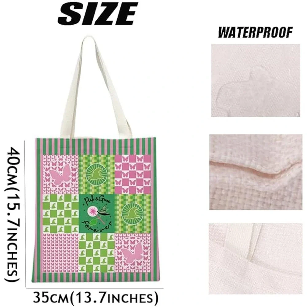 Wicked Witch Pink & Green Patchwork Tote Bag Canvas Shopping Bag MEIKIUP‎